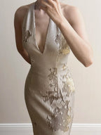Elegant Mermaid Halter Neck Deep V-Neck Sequined Long Prom Dresses Evening Dresses