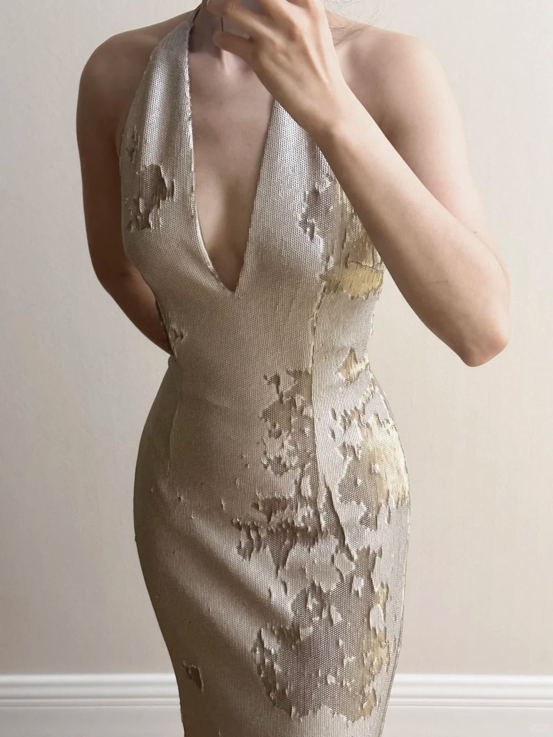 Elegant Mermaid Halter Neck Deep V-Neck Sequined Long Prom Dresses Evening Dresses