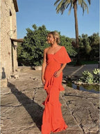 Elegant Mermaid Long One Shoulder Prom Dresses 22th Birthday
