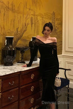 Elegant Mermaid Off The Shoulder Long Sleeves Black Prom Dresses Birthday Outfits Prom Gowns