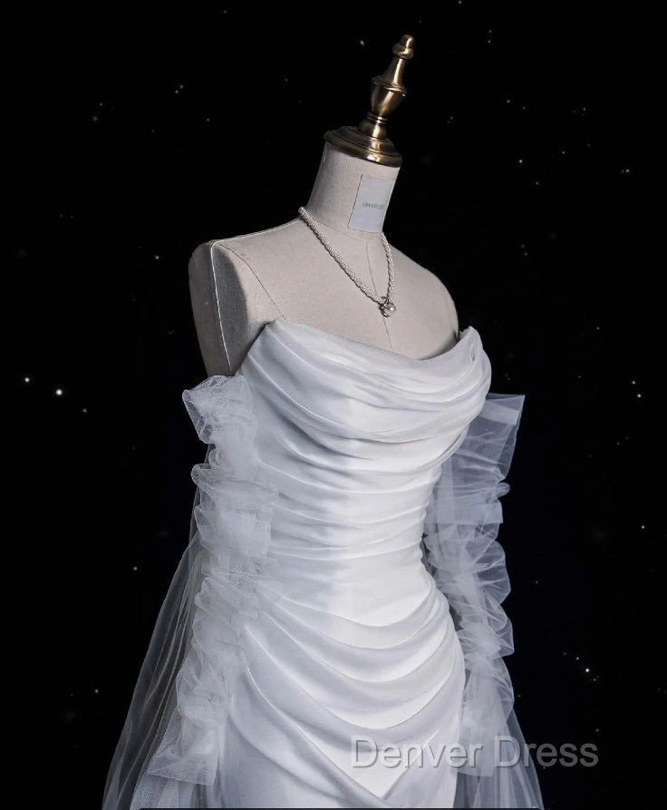 Elegant Mermaid Off The Shoulder White Wedding Dresses With Train Bridal Gowns