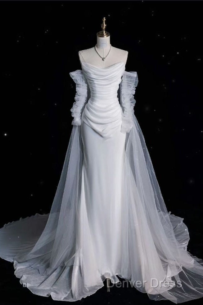 Elegant Mermaid Off The Shoulder White Wedding Dresses With Train Bridal Gown