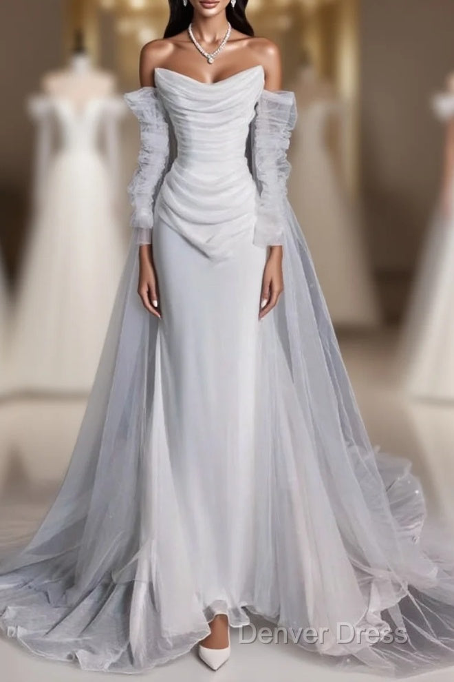Elegant Mermaid Off The Shoulder White Wedding Dresses With Train Bridal Gown Main image