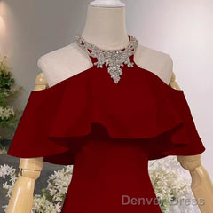 Elegant Mermaid Red Long Prom Dresses Formal Evening Dress