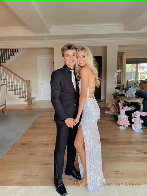 Elegant Mermaid Sequin Backless Long Prom Dress