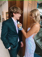 Elegant Mermaid Sequin Backless Long Prom Dress