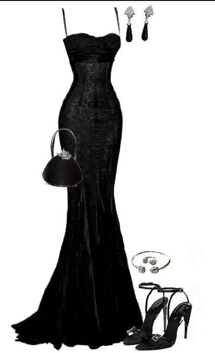 Elegant Mermaid Spaghetti Straps Black Lace Long Prom Dresses Birthday Outfits