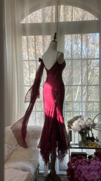 Elegant Mermaid Spaghetti Straps Burgundy Chiffon Prom Dress Inspiration Trending Prom Gown Prom Dresses