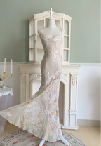 Elegant Mermaid Spaghetti Straps Long Chiffon Long Prom Dresses Evening Dresses