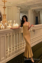 Elegant Mermaid Spaghetti Straps Yellow Long Prom Dresses Birthday Outfits Prom Gowns