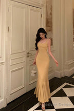 Elegant Mermaid Spaghetti Straps Yellow Long Prom Dresses Birthday Outfits Prom Gowns