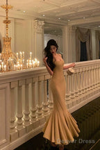 Elegant Mermaid Spaghetti Straps Yellow Long Prom Dresses Birthday Outfits Prom Gowns