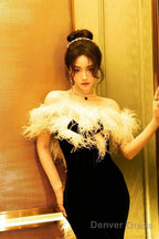 Elegant Mermaid Strapless Black Velvet Prom Dresses Long Formal Dress