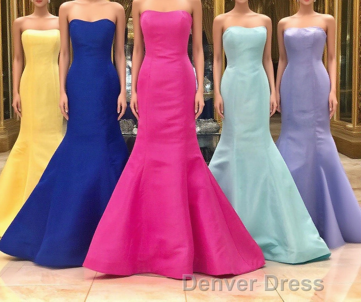 Elegant Mermaid Yellow Strapless Satin Long Prom Evening Dresses Classy Main image