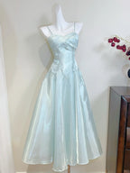 Elegant Mint Green A-Line Strappy Satin Prom Dresses Evening Dresses