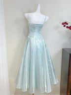 Elegant Mint Green A-Line Strappy Satin Prom Dresses Evening Dresses