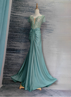 Elegant Mint Green Mermaid Sequin Satin Train Prom Dresses Evening Dresses