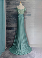 Elegant Mint Green Mermaid Sequin Satin Train Prom Dresses Evening Dresses