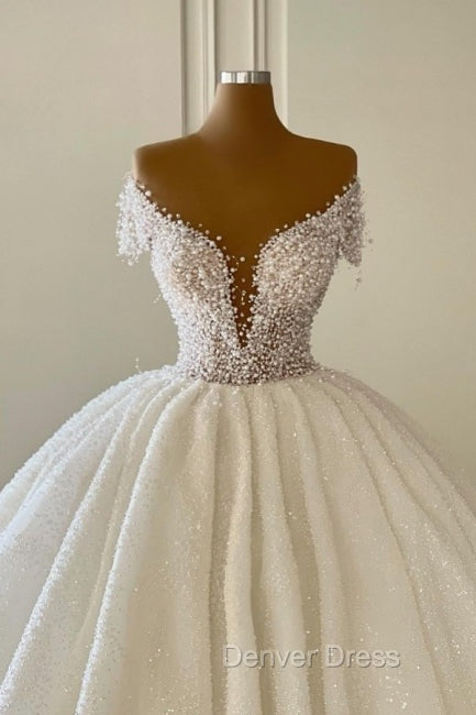 Elegant Modern V Neck Wedding Gown With Glitter Off The Shoulder