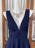 Elegant Navy Blue A-Line V-Neck Ruffled Layered Chiffon Prom Dresses Evening Dresses