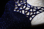 Elegant Navy Blue Sleeveless Cutout Halter Mermaid Bead Embroidered Lace Prom Dresses Evening Dresses