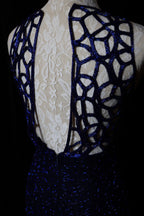 Elegant Navy Blue Sleeveless Cutout Halter Mermaid Bead Embroidered Lace Prom Dresses Evening Dresses