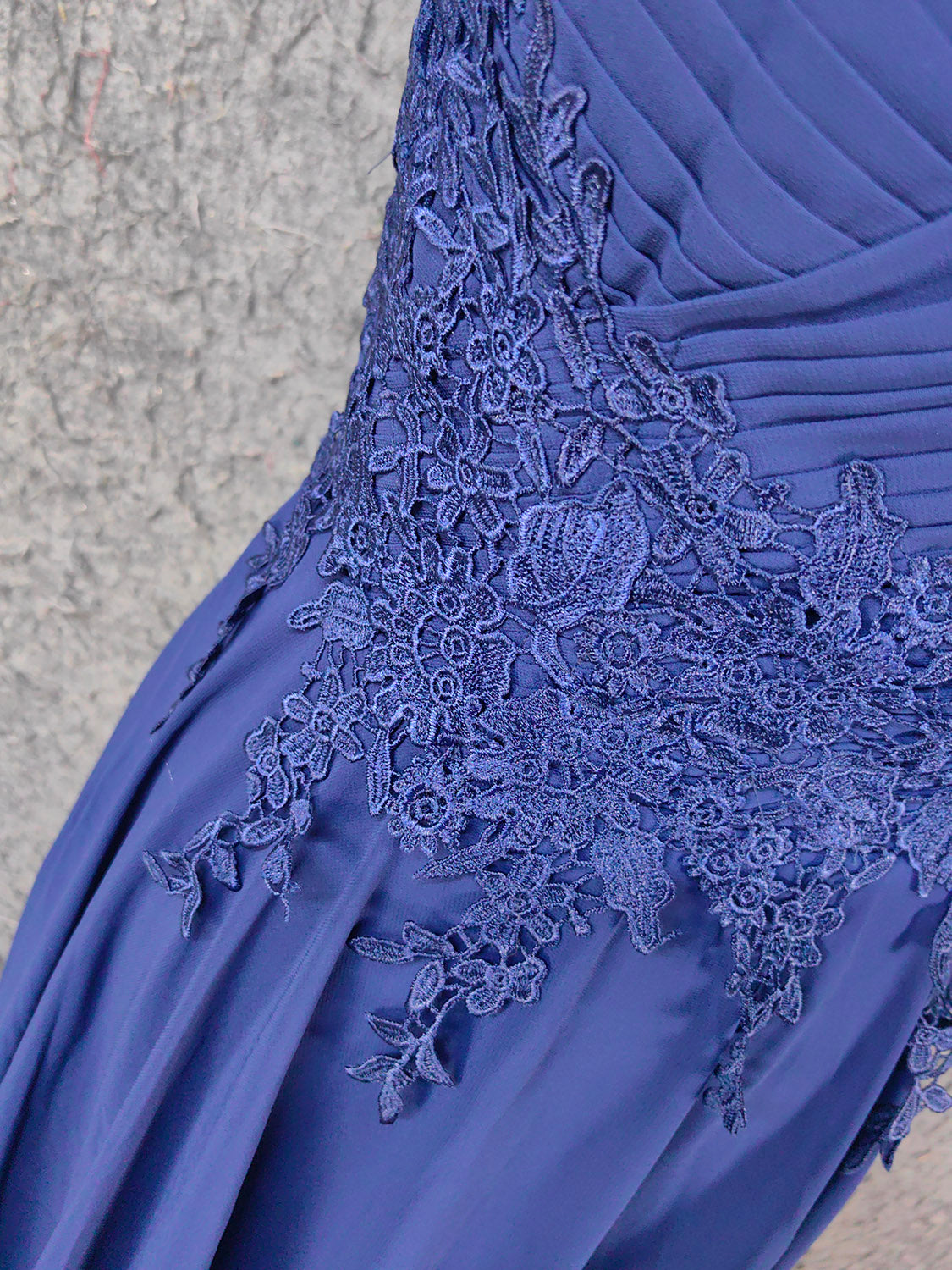 Elegant Navy Blue Spaghetti Strap Lace Ruffled Chiffon Long Prom Dresses Evening Dresses