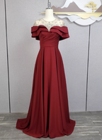 Elegant Navy Blue Train Beaded Satin Prom Dresses Evening Dresses