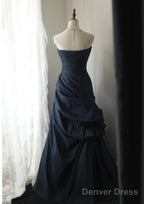 Elegant Navy Blue Vintage Style Taffeta Long Prom Dress, Navy Blue Party Dress