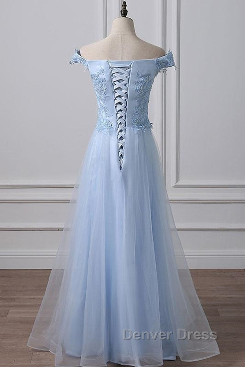 Elegant Off Shoulder Long Sky Blue Lace Prom Dress, Off Shoulder Sky Blue Prom Dress, Sky Blue Lace Prom Dresses Secondary image