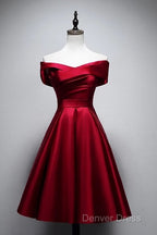 Elegant Off Shoulder Satin Knee Length Bridesmaid Dresses