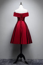 Elegant Off Shoulder Satin Knee Length Bridesmaid Dresses