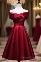 Elegant Off Shoulder Satin Knee Length Bridesmaid Dresses