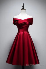 Elegant Off Shoulder Satin Knee Length Bridesmaid Dresses