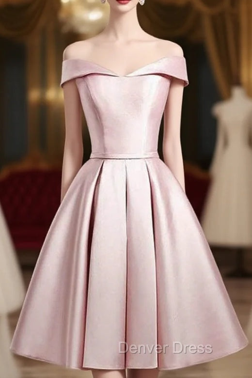 Elegant Off Shoulder Satin Short Mini Homecoming Dresses Main image