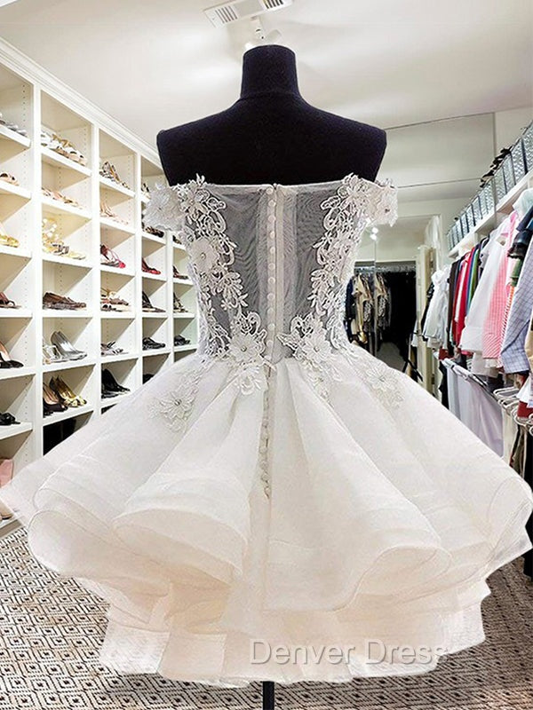 Elegant Off The Shoulder Applique A-Line Organza White Homecoming Dresses Online, Secondary image