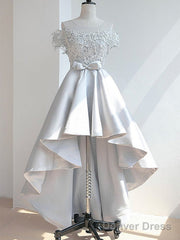 Elegant Off The Shoulder Applique Satin White Homecoming Dresses Online,