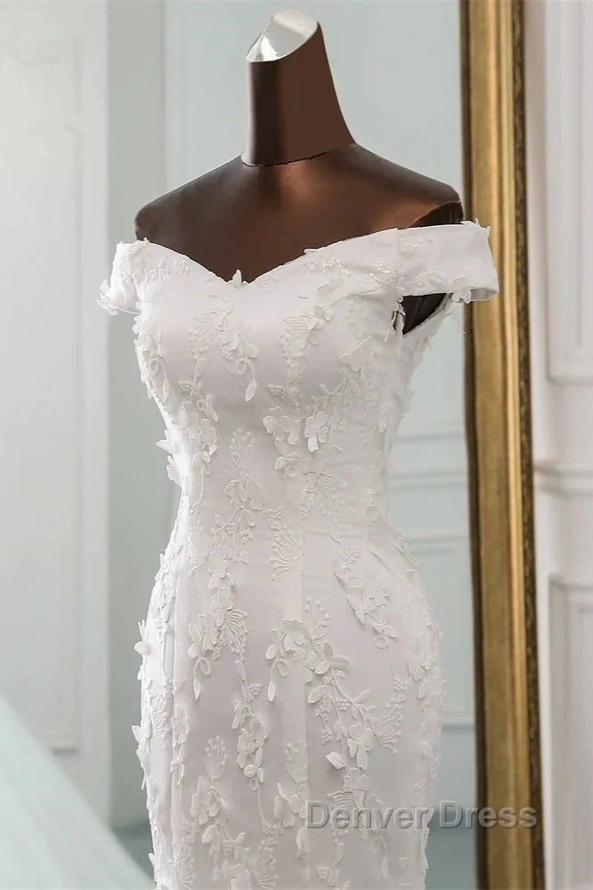 Elegant Off The Shoulder Mermaid Long Wedding Gowns With Lace Appliques