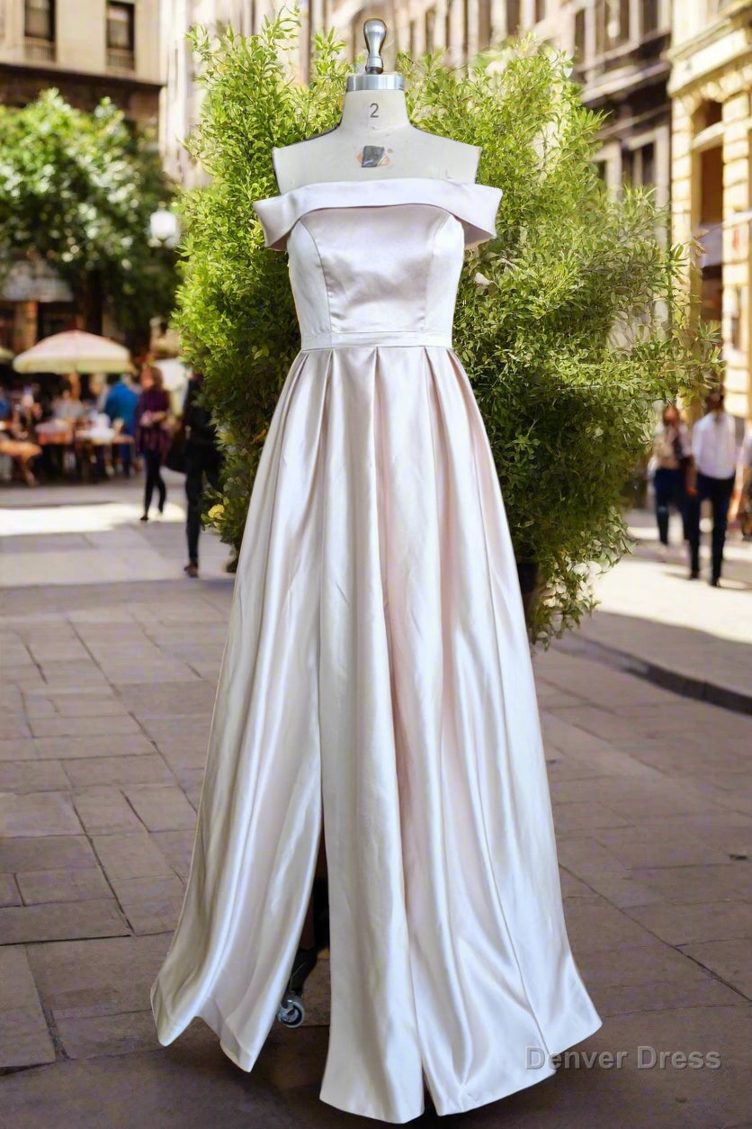 Elegant Off the Shoulder Satin Bridesmaid Dresses Main image