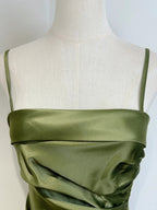 Elegant Olive Green Mermaid Ruffle Spaghetti Strap Satin Prom Dresses Evening Dresses