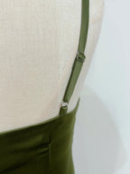 Elegant Olive Green Mermaid Ruffle Spaghetti Strap Satin Prom Dresses Evening Dresses
