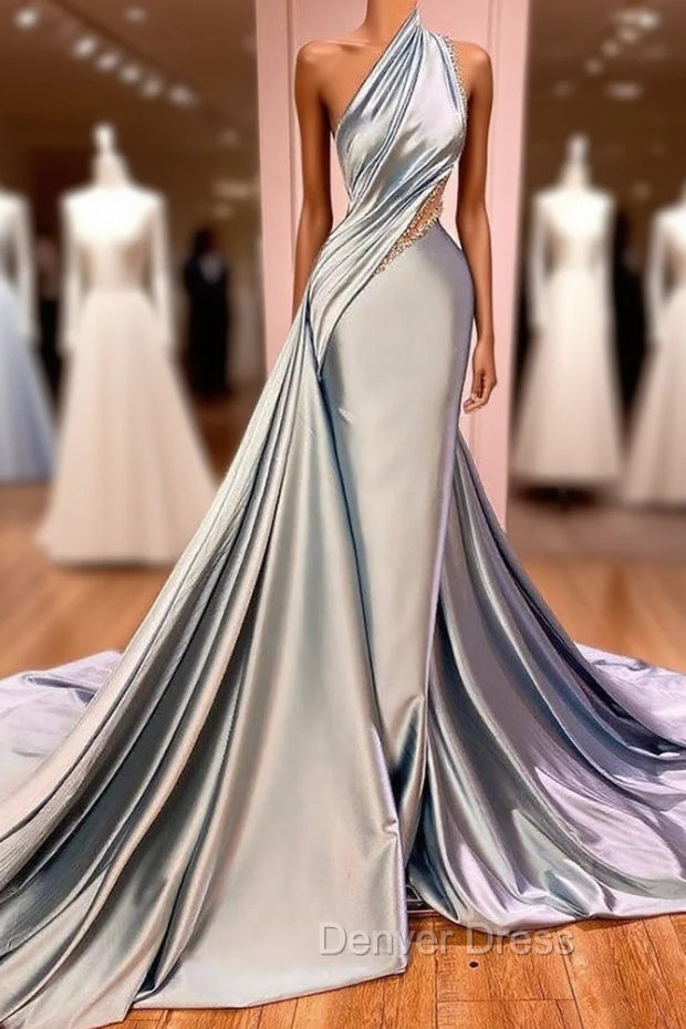 Elegant One Shoulder Long Mermaid Prom Dresses Ruffles Online Main image