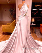Elegant One Shoulder Mermaid Prom Dresses Long Pleated with Beads