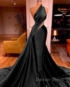 Elegant One Shoulder Mermaid Prom Dresses Long Pleated with Beads