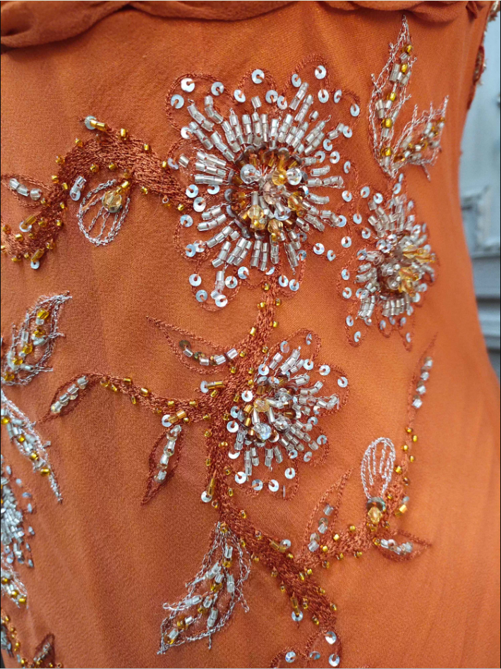 Elegant Orange Mermaid Spaghetti Strap Beaded Chiffon Long Prom Dresses Evening Dresses