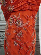 Elegant Orange Mermaid Spaghetti Strap Beaded Chiffon Long Prom Dresses Evening Dresses