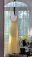 Elegant Pale Yellow Mermaid Strapless Backless Beaded Chiffon Long Prom Dresses Evening Dresses