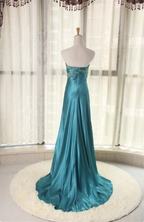 Elegant Peacock Blue Sweetheart Neck Embroidered Satin High-Low Hem Prom Dresses Evening Dresses