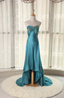 Elegant Peacock Blue Sweetheart Neck Embroidered Satin High-Low Hem Prom Dresses Evening Dresses
