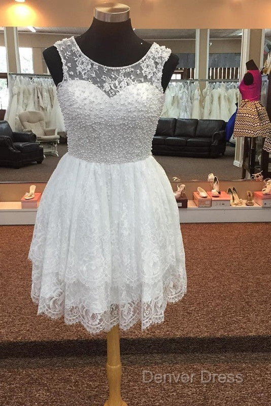 Elegant Pearl Beading White Lace Homecoming Dresses Secondary image